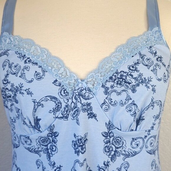 Adonna  XL Chemise & Robe Set Blue Floral Lace Trim - Picture 5 of 8